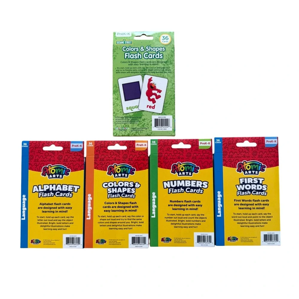 Sesame Street Atomic Arts Flash Cards Bundle 5pk Alphabet Numbers Colors Shapes